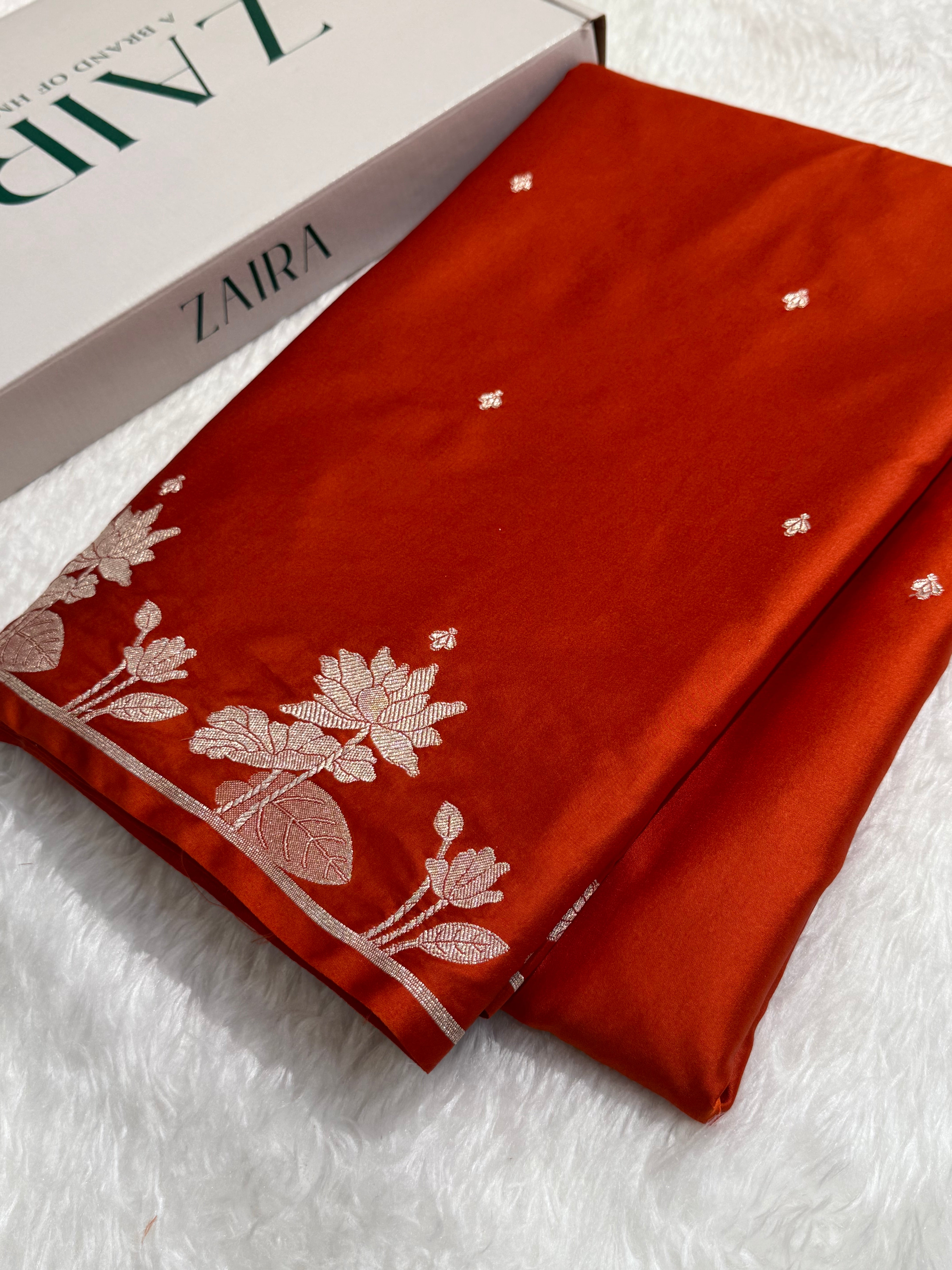 Rust Orange Motif Mashru Silk Saree
