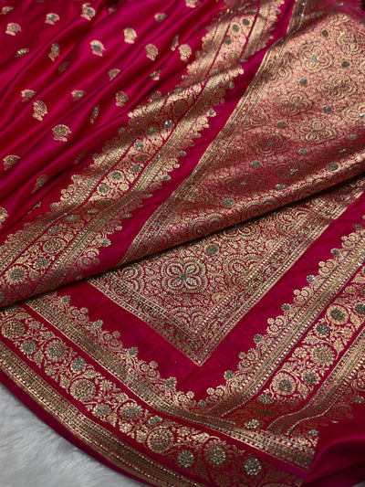 Rani Booti Pattern Satin Katan Silk Saree BSK49