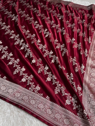 Maroon Banarasi Cross Mashru Silk Saree MCS01