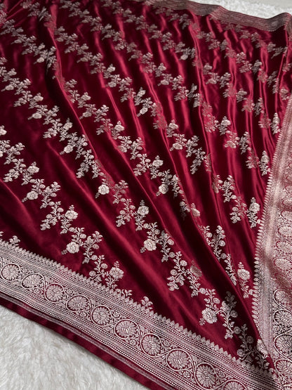 Maroon Banarasi Cross Mashru Silk Saree