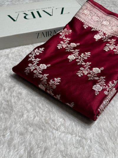 Maroon Banarasi Cross Mashru Silk Saree MCS01