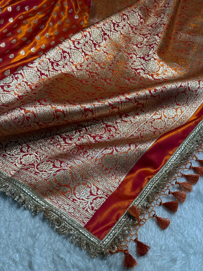 Gold Shades Satin Silk Banarasi Saree with Gota Patti SSGP01