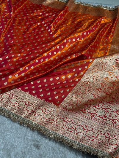 Gold Shades Satin Silk Banarasi Saree with Gota Patti SSGP01