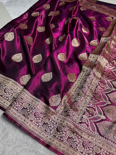 Wine Shades Banarsi Satin Silk Boota with Stone Work BSS05 (R)