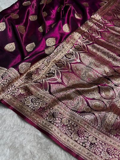 Wine Shades Banarsi Satin Silk Boota with Stone Work BSS05 (R)