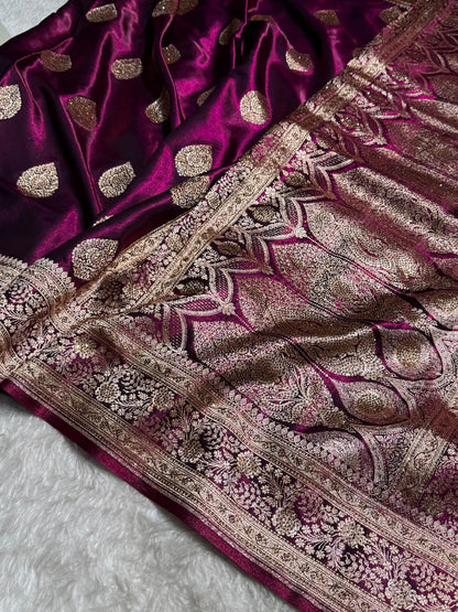 Wine Shades Banarsi Satin Silk Boota with Stone Work