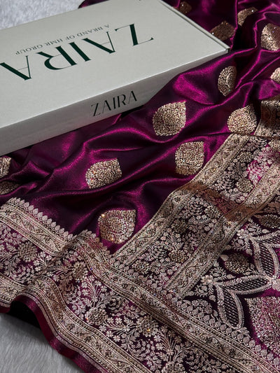 Wine Shades Banarsi Satin Silk Boota with Stone Work BSS05 (R)