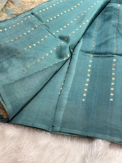 Greyish Blue Ombre Handwoven Paper Mango silk