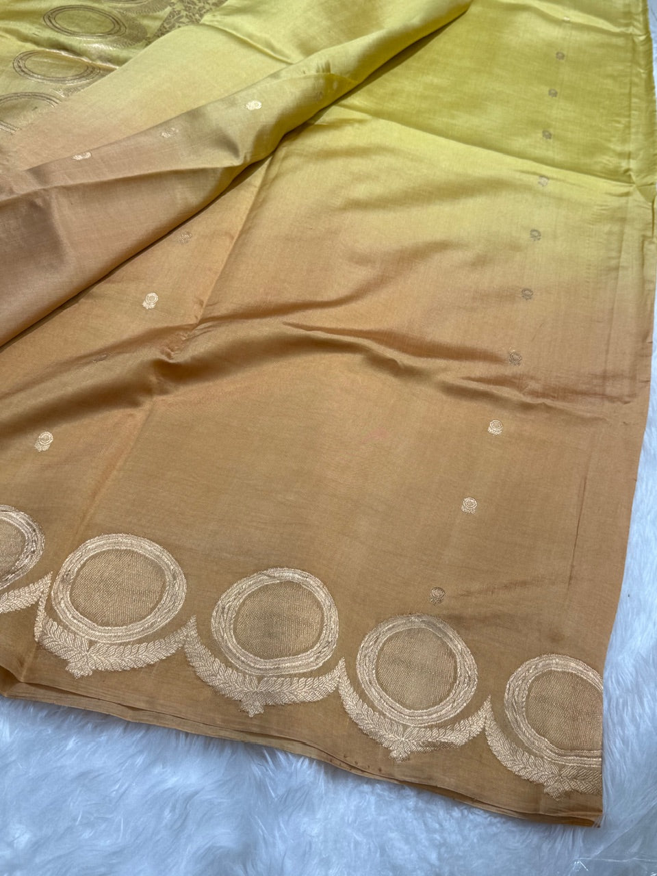 Mustard-Chikoo Ombre Handwoven Paper Mango silk