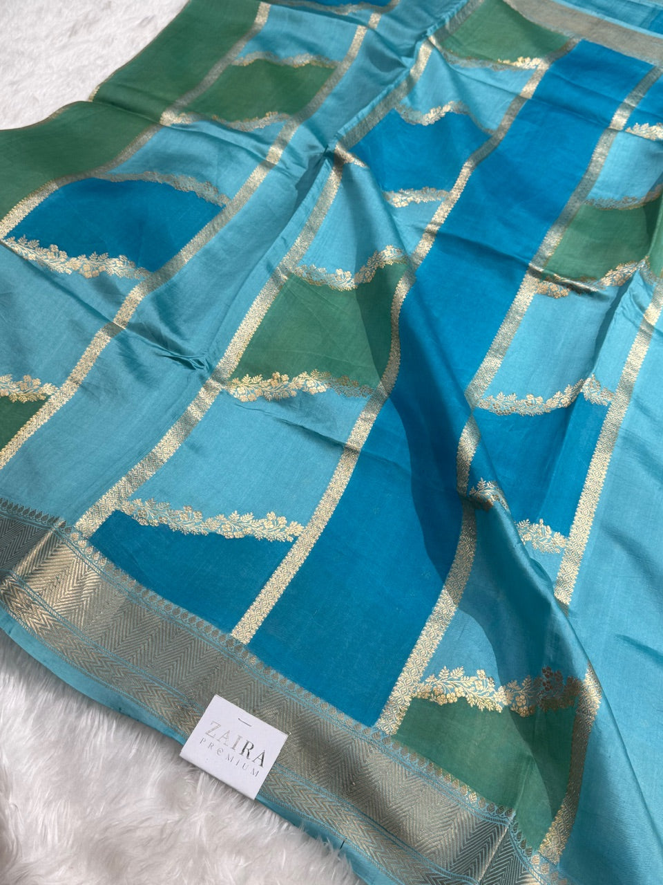 Firozi and Royal Blue Rangkat Handwoven Paper Mango Silk