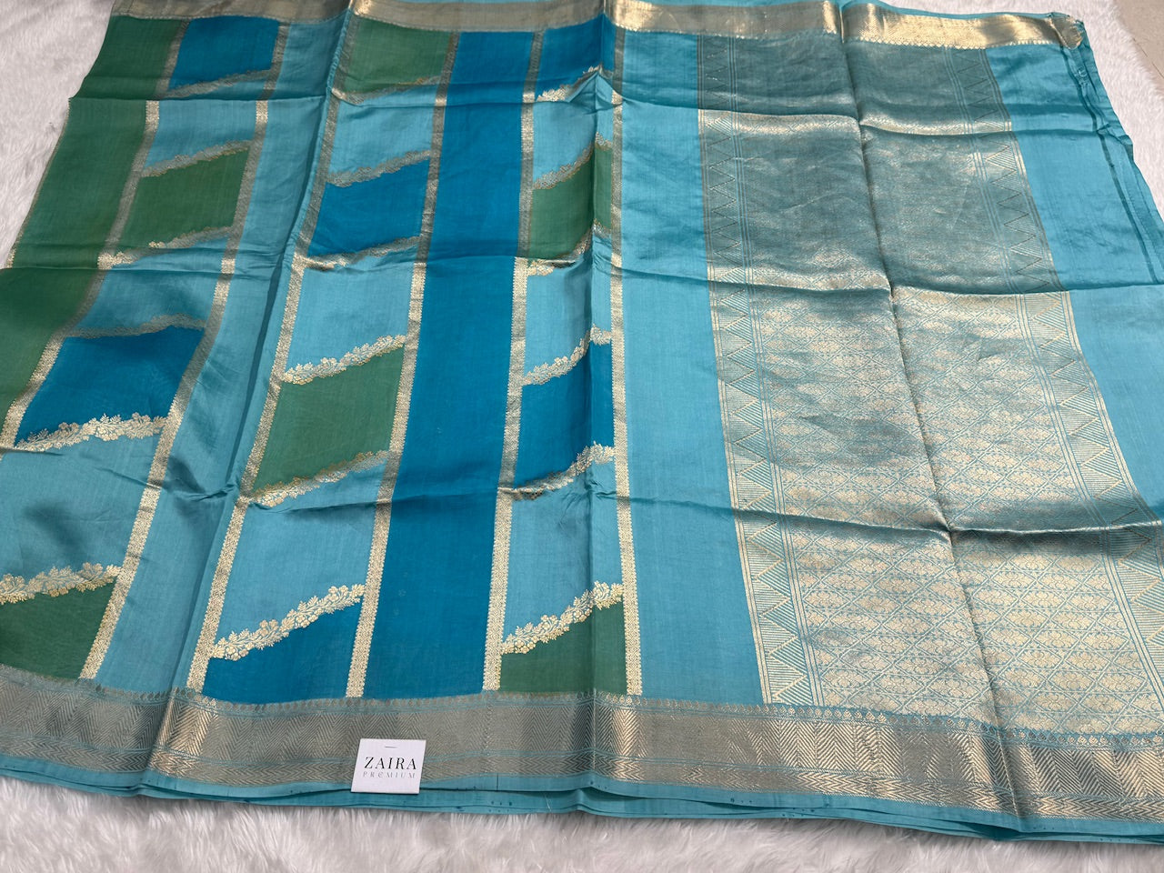 Firozi and Royal Blue Rangkat Handwoven Paper Mango Silk