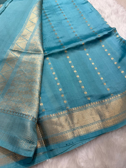 Firozi and Royal Blue Rangkat Handwoven Paper Mango Silk