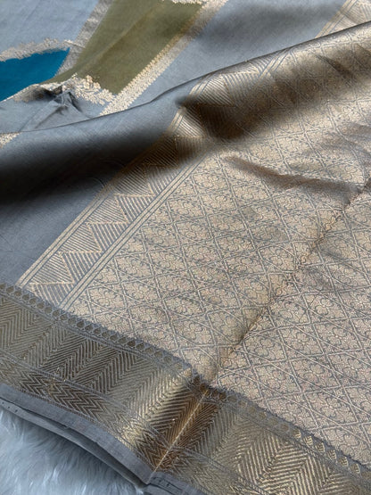 Grey and Blue Rangkat Handwoven Paper Mango Silk