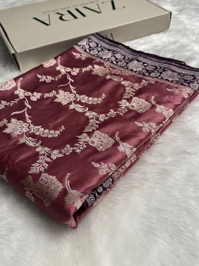 Mauve Shades Jaal Mashru Silk Saree MCS48