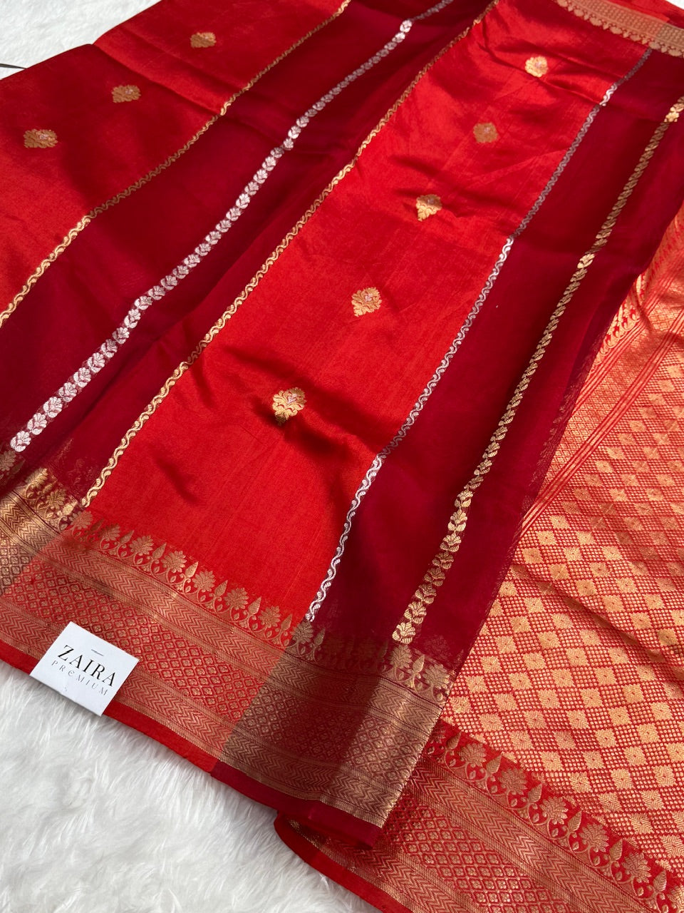 Red and Maroon Rangkat Handwoven Paper Mango Silk