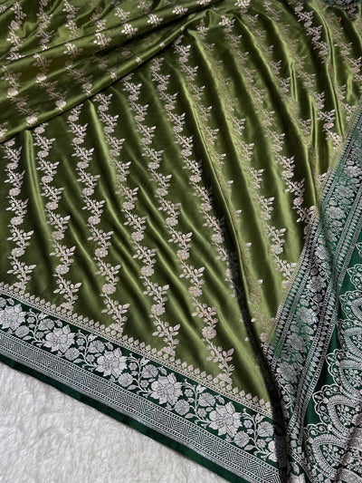 Mehandi Mashru Silk Saree Cross Pattern MCS18