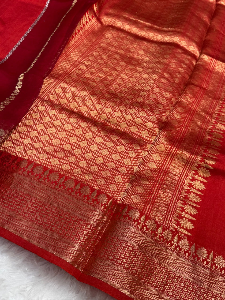 Red and Maroon Rangkat Handwoven Paper Mango Silk