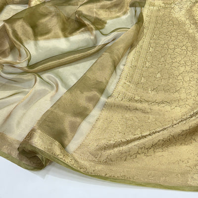 Light Mehandi Pure Tissue Silk Saree with brocade Blouse PT-01