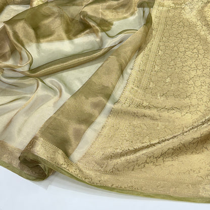 Light Mehandi Pure Tissue Silk Saree with brocade Blouse PT01