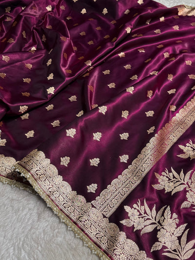 Wine Shades Booti Satin Silk Saree with gotta patti SSGP07