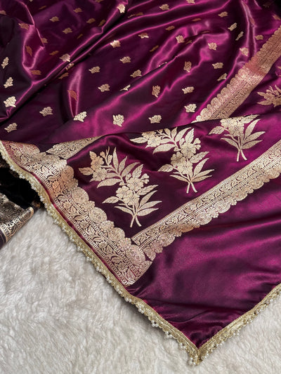 Wine Shades Booti Satin Silk Saree with gotta patti SSGP07