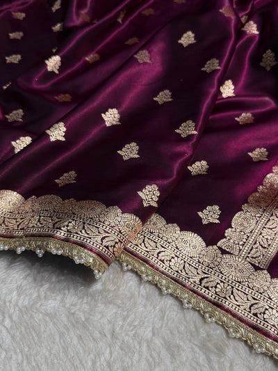 Wine Shades Booti Satin Silk Saree with gotta patti SSGP07