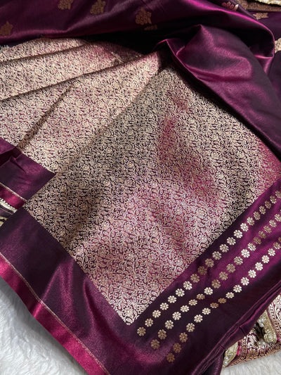 Wine Shades Booti Satin Silk Saree with gotta patti SSGP07