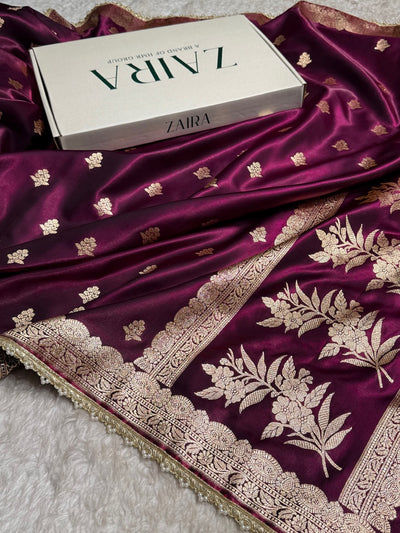 Wine Shades Booti Satin Silk Saree with gotta patti SSGP07