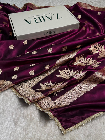 Wine Shades Booti Satin Silk Saree with gotta patti SSGP07