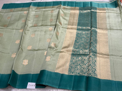 Sage Green Dark Teal Contrast Handwoven Paper Silk