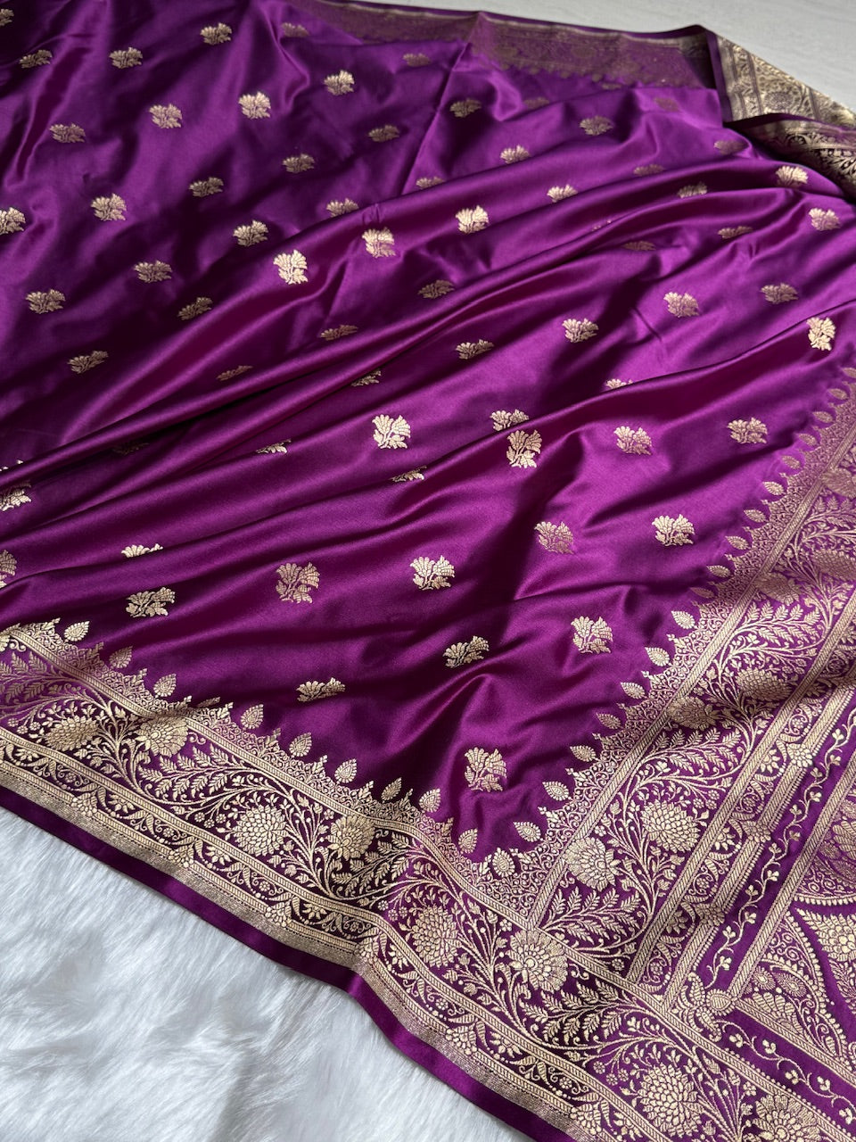 Purple Floral Boota Satin Katan Silk saree SK32