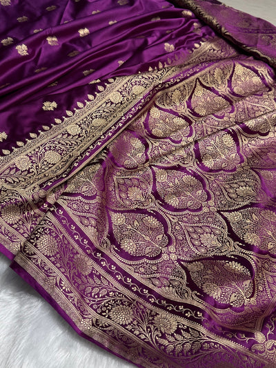 Purple Floral Boota Satin Katan Silk saree SK32