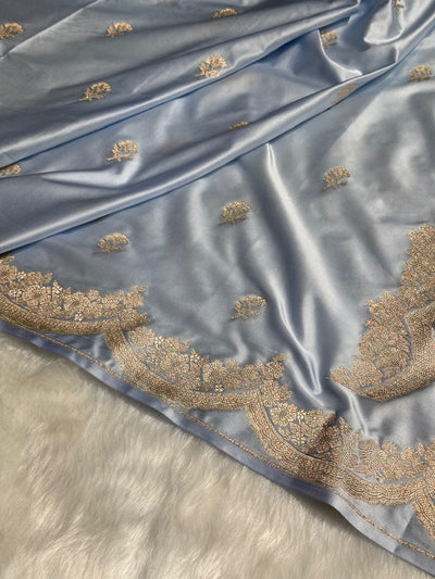 Scallop Powder Blue Booti Mashru Silk Saree MCS27