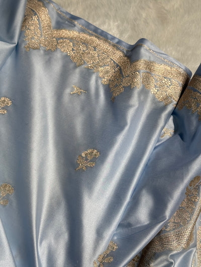 Scallop Powder Blue Booti Mashru Silk Saree MCS27
