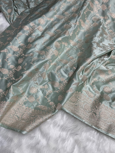 Pestal Mint Shades Jaal Mashru Silk Saree MCS42