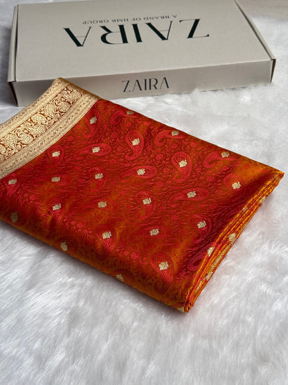 Gold with Rani Tanchoi Booti Katan Silk Saree SKTM-06