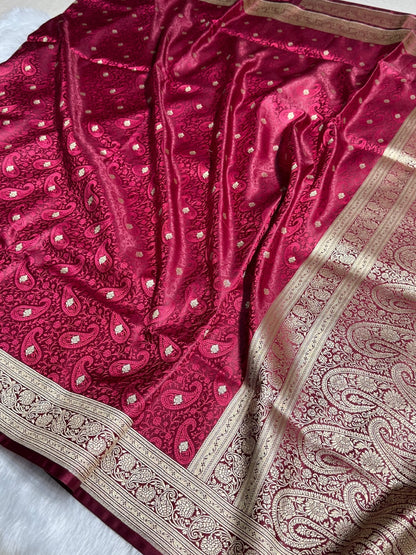 Dark Maroon Tanchoi Booti Katan Silk Saree SKTM-06