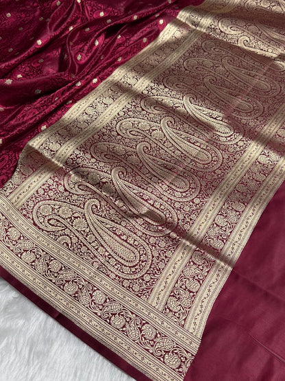 Dark Maroon Tanchoi Booti Katan Silk Saree SKTM-06