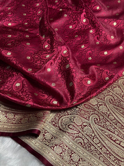 Dark Maroon Tanchoi Booti Katan Silk Saree SKTM-06