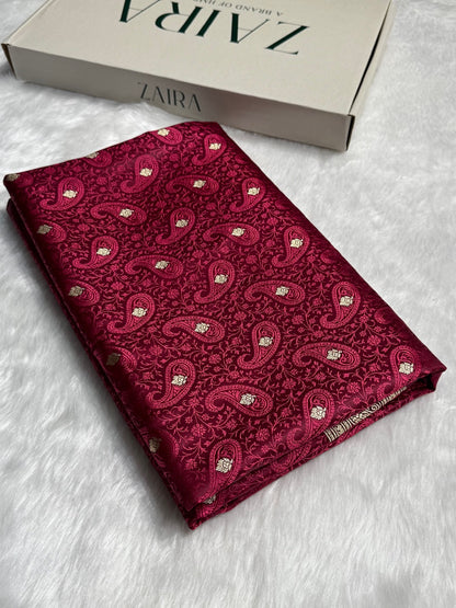 Dark Maroon Tanchoi Booti Katan Silk Saree SKTM-06