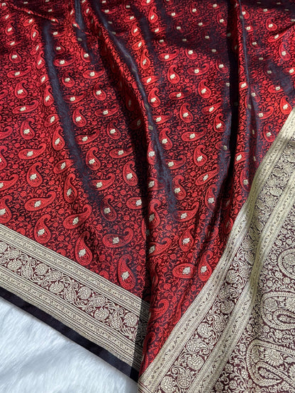 Dark Chocolate Tanchoi Booti Katan Silk Saree SKTM-06