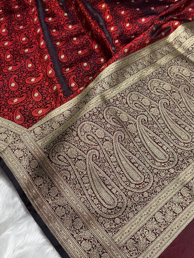 Dark Chocolate Tanchoi Booti Katan Silk Saree SKTM-06