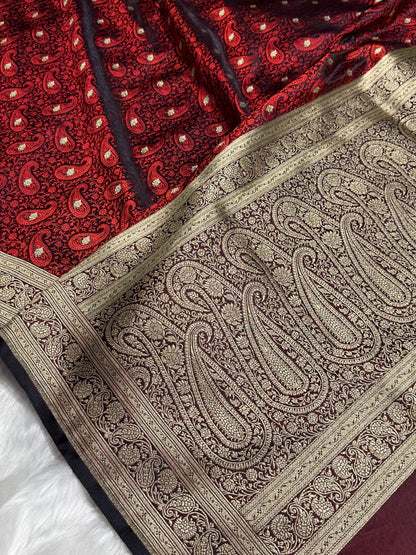 Dark Chocolate Tanchoi Booti Katan Silk Saree SKTM-06