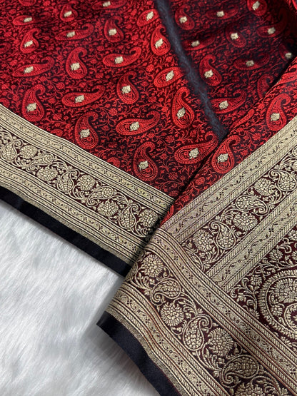 Dark Chocolate Tanchoi Booti Katan Silk Saree SKTM-06