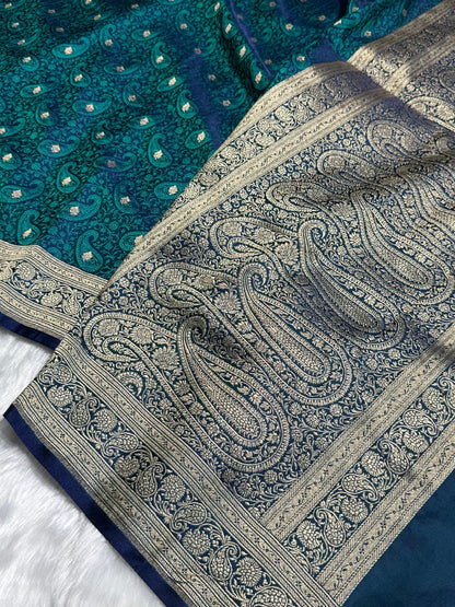 Peacock Blue Tanchoi Booti Katan Silk Saree SKTM-06