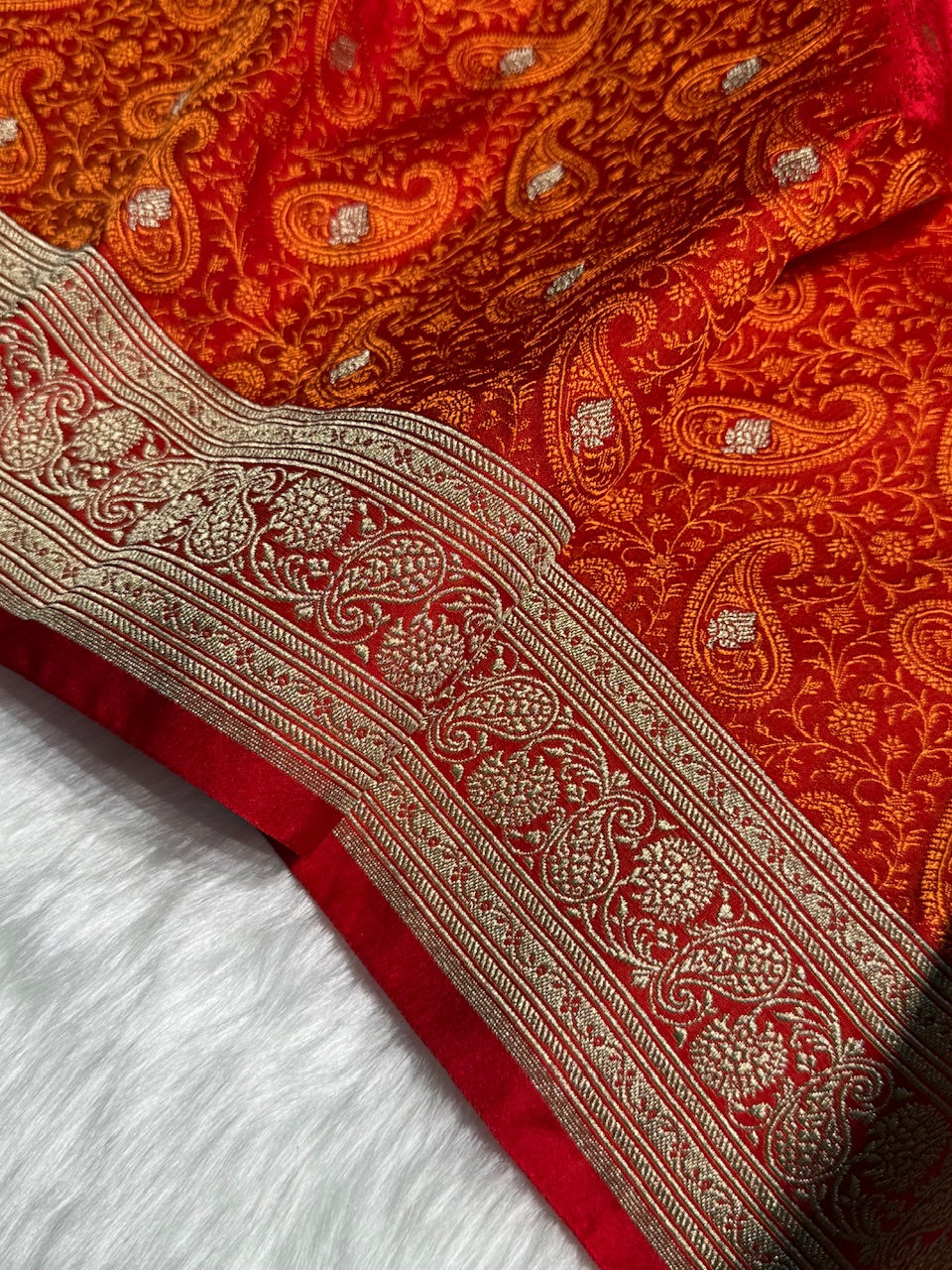 Orange Tanchoi Booti Katan Silk Saree SKTM-06