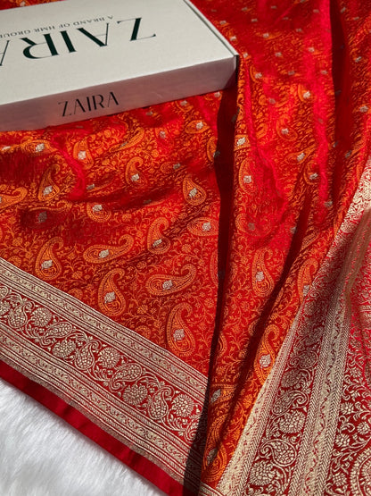 Orange Tanchoi Booti Katan Silk Saree SKTM-06