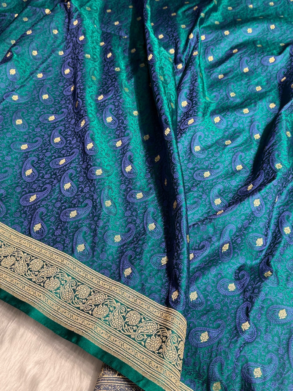 Teal Tanchoi Booti Katan Silk Saree SKTM-06