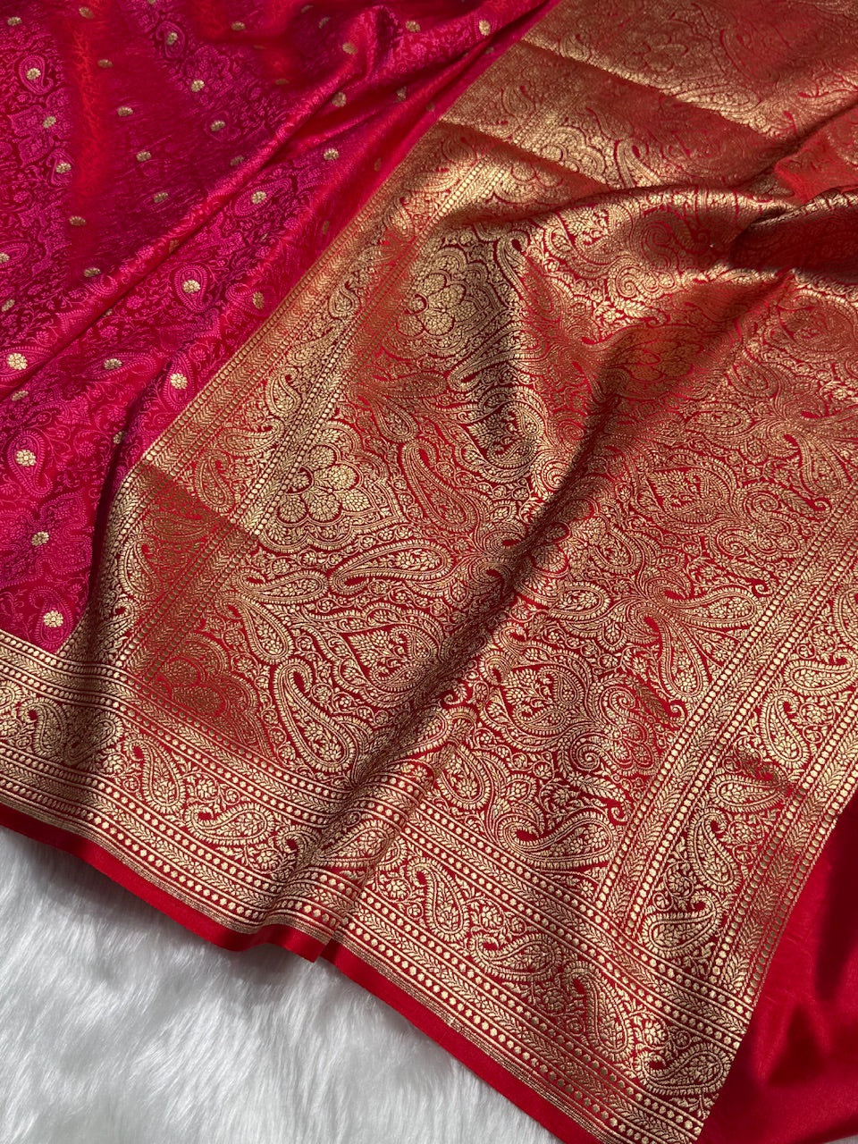 Redish Pink Tanchoi Booti Katan Silk Saree SKTM-08