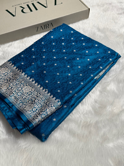 Dusty Blue Shades Booti Tanchoi Mashru Silk Saree MCS49